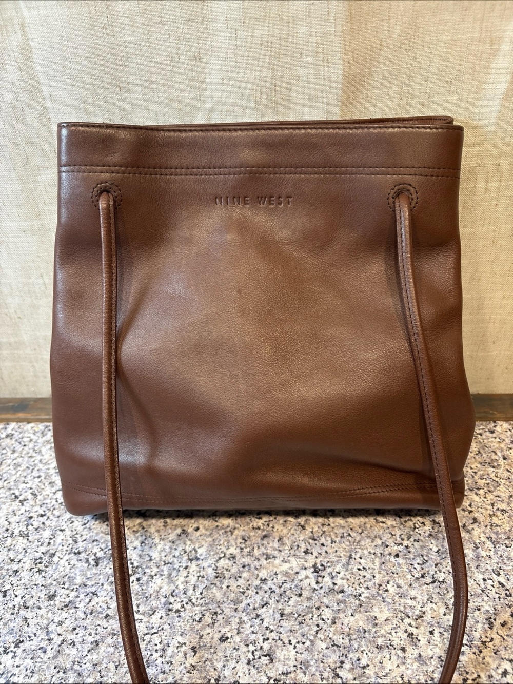 VTG 90s Nine West Handbag Genuine Leather Shoulder Double Strap Milk Choc Brown
